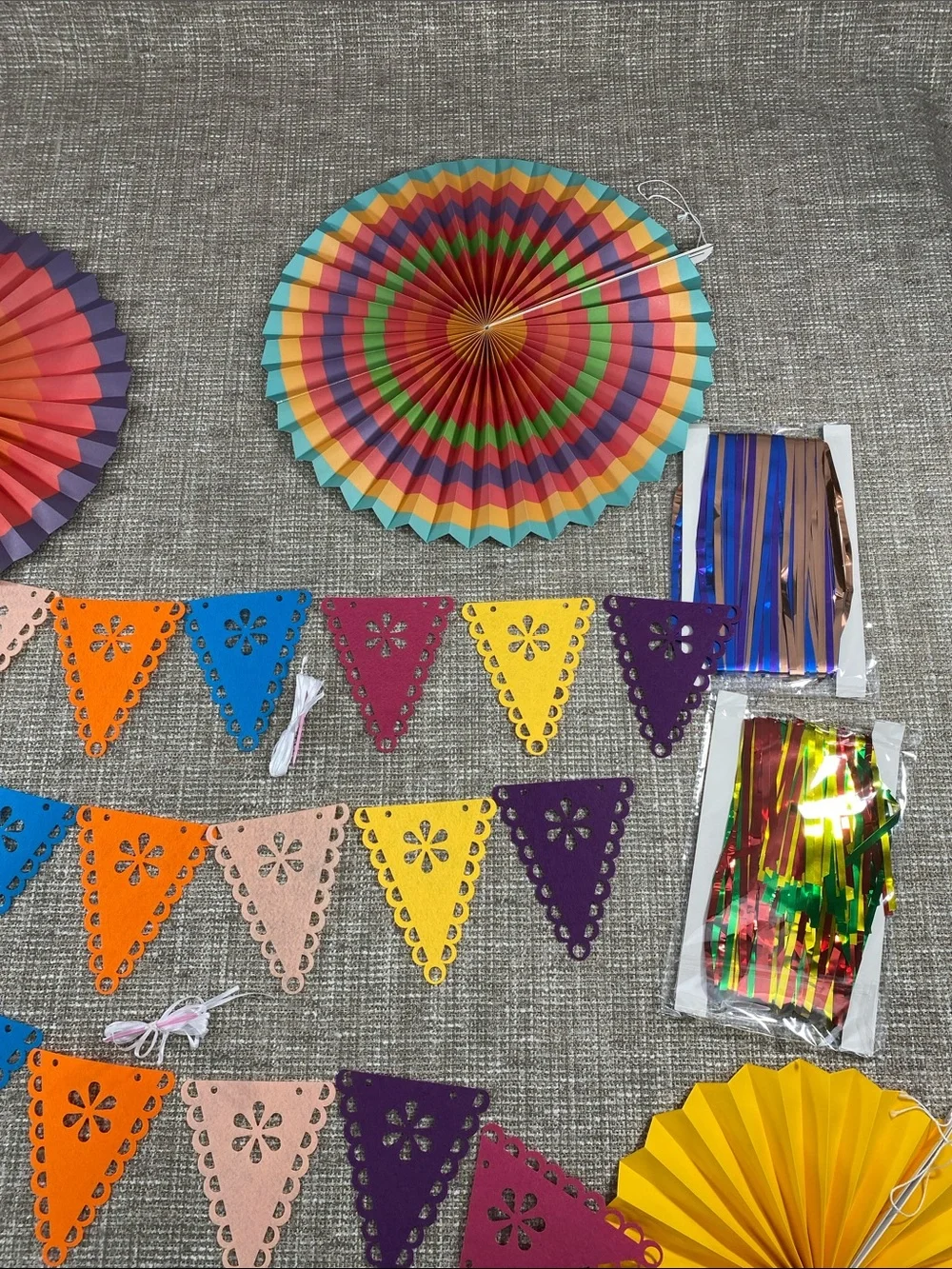 Colorful Fiesta Paper Rosette Fans & Cutout Triangle Bunting - Multicolor